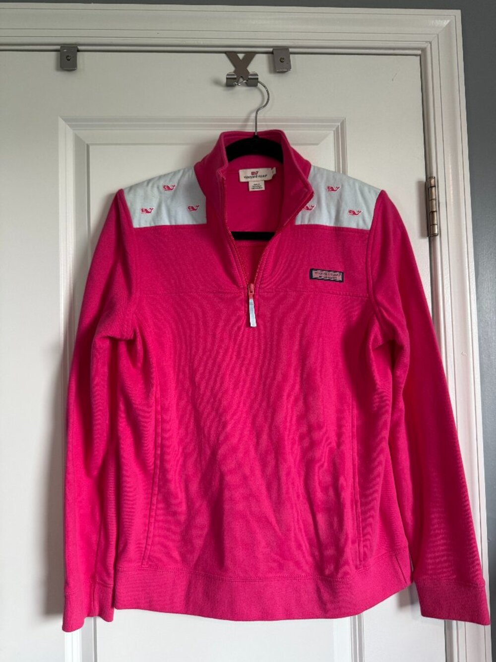 Vineyard Vines Womens Small Pink Embroidered Whale Panel Shep Shirt Quarter Zip